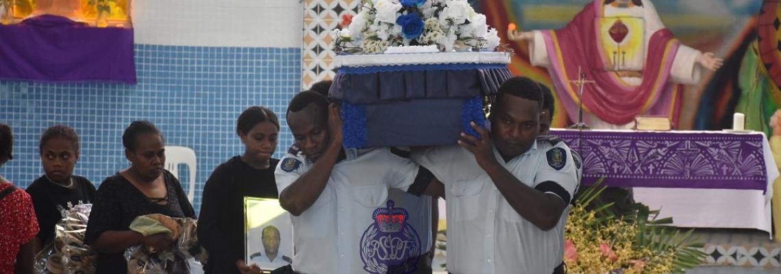 11. The casket of the late PC Manele was carried out from the church after the send-off service