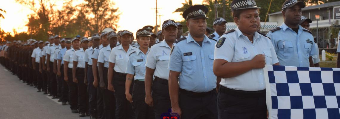 RSIPF officers at ease, ready to match down to Rove Memorial Park